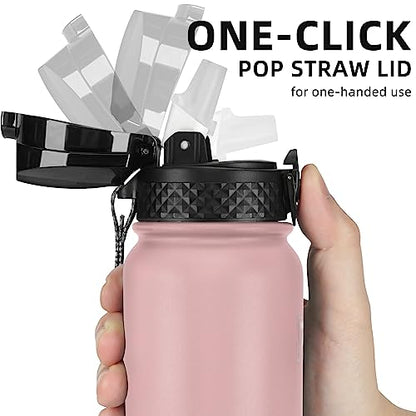 Fanhaw 20 Oz Kids Insulated Stainless Steel Water Bottle with Straw Lid, Leakproof & Anti-Dust Everyday Use Bottle for School, Women & Men, Back to School Essentials (Pink) - color: Pink, style: 20 Ounces