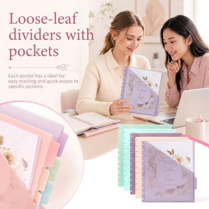 5 Pcs Discbound Dividers with Pockets and Tabs 11" x 9.5" Disc Notebook Binder Inserts Plastic Index Dividers Blank Index Divider for Planner Folder Office School (11 Holes)