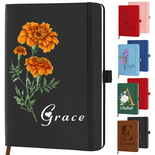 STREADVE Birth Flower Journal Personalized Notebook with Name Custom Journaling Birthday Gift for Women Daughter Mom Mothers Day Her A5 Notebooks Month Flower Lined Journals - color: Birth Flower-Printed