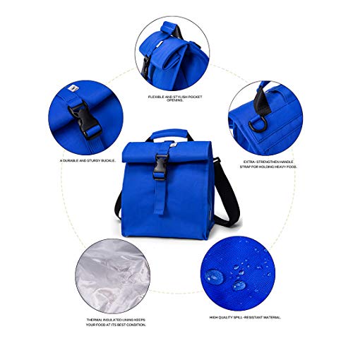 SUNNY BIRD Insulated Lunch Bag Rolltop Lunch Box (Blue) - color: Blue