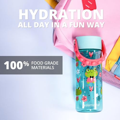 Elemental Water Bottles for Kids - Splash Kids Water Bottle for School with Pop-it Handle - BPA Free Tritan Plastic Water Bottle with Straw Leak Proof when Spout is Closed - Fancy Frog - 18oz - color: Fancy Frog