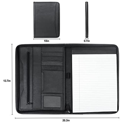 Zippered Padfolio Portfolio Binder, Leather Business Portfolio, & 8.5 x 11 Legal Pad, Office Supplies Organizer, Black Zippered Pocket, Planners, Resume, Briefcase for Travel and Interview - size: Black-13.5x10x1 inch