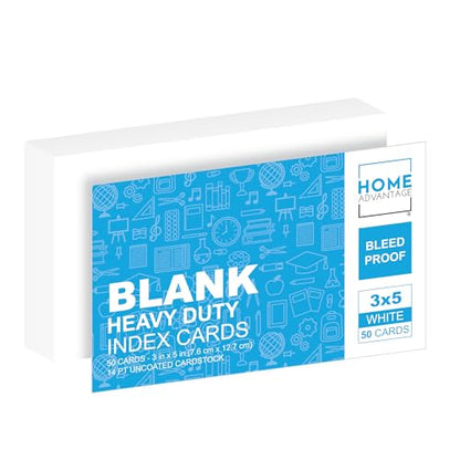 Home Advantage 3x5 Blank Index Cards - Our 50 Pack of Blank Note Cards Use Heavy Duty Cardstock to Make Them Bleed Proof - size: 3x5