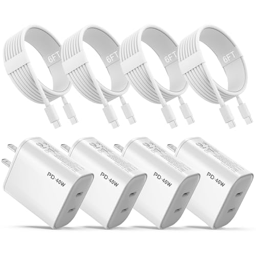 iPhone 17 16 15 Charger, 4 Pack 40W USB C Charger Dual Port Fast Charging Block (4-Pack 6 ft USB C to C Cable Cord Included) for iPhone 17 16 15 Pro Max/15Pro/15/15Plus,iPad | USB C Charger Fast Charging (4-Pack 6 ft USB C to C Cable Cord Included) for iP