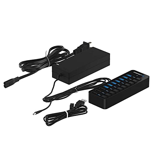 SABRENT 10-Port USB 3.0 Hub, Individual Power Switches and LEDs, 3 Smart Charging Ports, 60W Power Adapter, for PC, Mac, Xbox, PS5, Laptop, Desktop, USB Devices (HB-B7C3) - size: 10-Port - 7 USB 3.0 + 3 Charging
