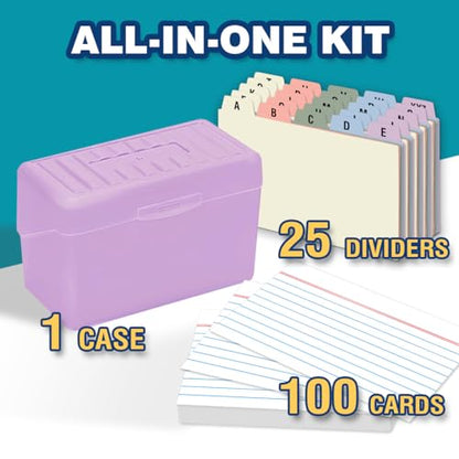 H4D 3x5 Index Card Holder with 100 Index Cards and 25 Dividers, Pale Purple | 3x5 Inch Plastic Box, Heavyweight 3x5 Index Cards, Plastic 3x5 Index Card Dividers, Snap Closure Lid - color: Light Purple, size: 3"x5"