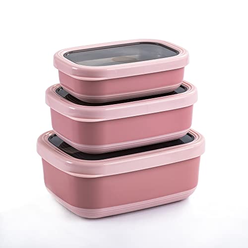 Lille Home Leak Proof Stainless Steel Lunch Snack Containers Set - Ideal for Educational Settings and Daycare - Nesting Trio with Silicone Lids - 47oz+30oz+16oz - Dark Pink - color: Dark Pink