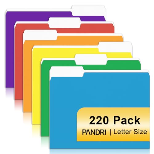 File Folder, PANDRI 220 Pack Colored File Folder, 1/3 Cut Tabs, Letter Size, Assorted 6 Colors Filing Folder for Office School Business - color: Assorted 6 Single-sided Colors