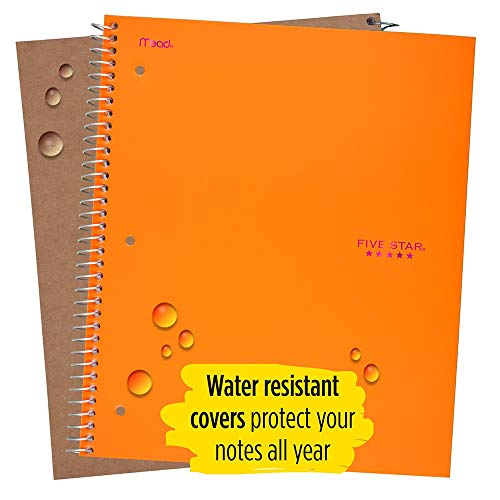 Five Star Spiral Notebooks, 3 Subject, Wide Ruled Paper, 150 Sheets, 10-1/2" x 8", Orange, Pink, 2 Pack (38428) - color: Orange/Pink