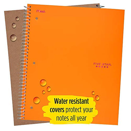 Five Star Spiral Notebooks, 3 Subject, Wide Ruled Paper, 150 Sheets, 10-1/2" x 8", Orange, Pink, 2 Pack (38428) - color: Orange/Pink
