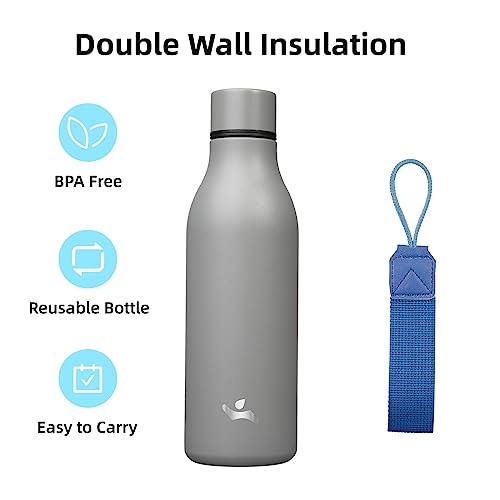 Konokyo Insulated Water Bottle with Strap,18 oz Double Wall Stainless Steel Vacuum Bottles Metal Water Flask,Gray - color: Gray, size: 18 Ounces