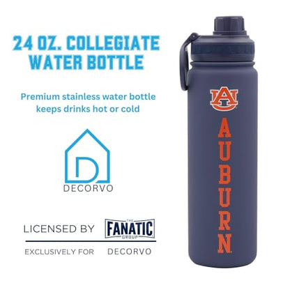 Auburn Water Bottle - Navy Blue Double Walled Stainless Steel 24 oz Keeps Drinks Cold or Hot - color: Auburn - Navy