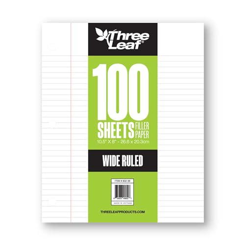 Three Leaf 100 Sheets Wide Ruled Filler Paper, 2880 Ct. (80 Cases X 36 Filler Paper), Loose-Leaf Sheets For School And Office 100 Ct. Filler Paper, Notebook Paper - color: Wide Ruled, size: Full Pallet