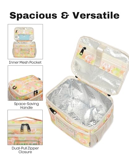 SUNNY BIRD Foldable Insulated Lunch Bag Leakproof Thermal Lunch Box for Women Men Teen with Shoulder Strap (Grapefruit Pink) - color: Grapefruit Pink