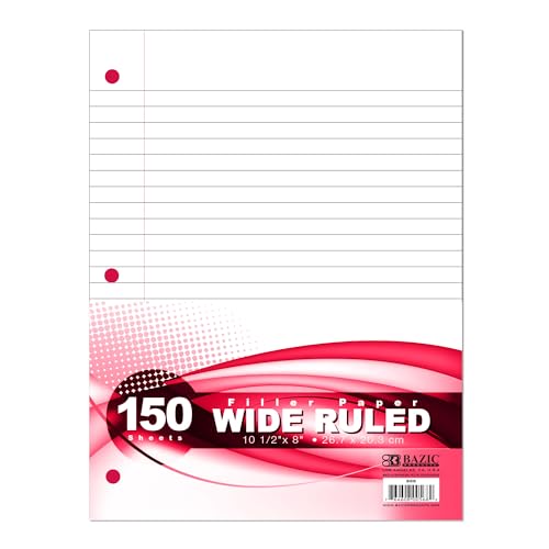 BAZIC Products Wide-Ruled Filler Paper, 3-Hole Punched, 150 Sheets | 10.5 x 8 in, fit standard 3-ring binders, class notes and homework - color: Wide Ruled (150 Sheets), size: 1-Pack