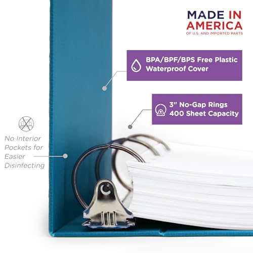 Carstens 3-Inch Heavy Duty 3-Ring Binder - Side Opening, Pool Blue, Durable Plastic, Precision No-Gap Rings, Waterproof Cover, No Pockets, Holds 400 US Letter Sheets, BPA-Free, Made in USA (1700-3R) - color: Blue, size: Case of 14
