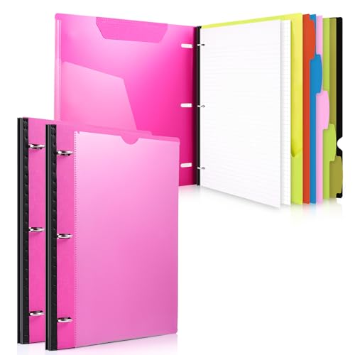 WOT I 2-Pack Telescoping 3 Ring Binder Notebooks - Customizable Cover, 5 Dividers & Pocket Folder in One Slim Organizer (60 Sheets Included), Pink - color: Pink, size: 2 Pack