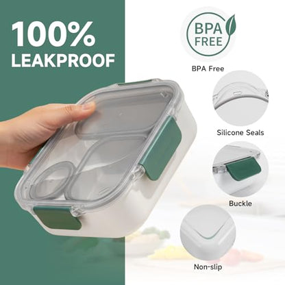 Lunch Bento Box Adults, Leakproof Compartment Adult Lunchable Salad Food Containers for Men Women, Bpa Free Reusable lunchbox, Microwave Dishwasher Safe, Green - color: Green