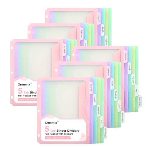 30 Counts Dividers for 3 Ring Binder, 5-Tabs Binder Dividers with Pocket for US Letter Size, 5 Pastel Recipe Binder Dividers with 1/5 Cut Tabs for Back to School/Office/Home, Pastel Color (6)