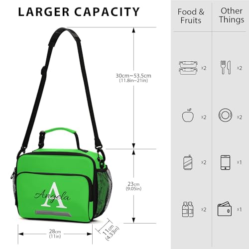 Custom Student Lunch Bag for Boys Girls Lime Green Solid Color Personalized Name Lunch Box Insulated Cooler Bag for School Picnic Office - color: Multi23