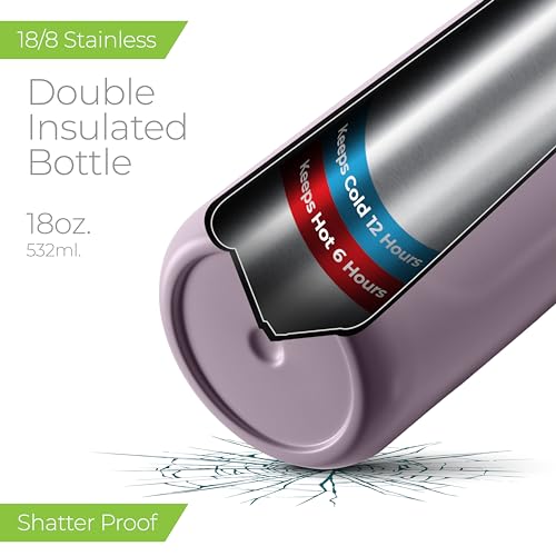 SipX Insulated Water Bottle, Water Bottle with Straw Lid, 18 oz Triple Insulated Stainless Steel, Leakproof, BPA-Free, Slim Durable Metal Bottle for School, Gym & Office, Purple - color: Purple