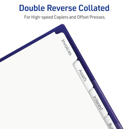 Avery Double Reverse Collated Tab Dividers, Unpunched for Most Binding Systems, Printable with High-Speed Copiers and Offset Presses, White, 5 Tabs per Set (30 Sets of 20405) - size: 9 x 11 inches
