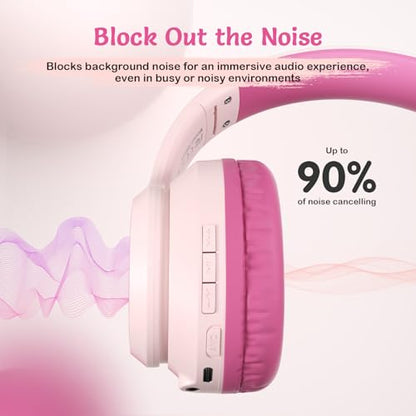 TONOSHARK Kids Bluetooth Headphones with Active Noise Cancelling, Wireless Over-Ear Headphones for Boys Girls, Foldable, Adjustable, 40H Playtime, Mic for School Travel(Pink) - color: Pink