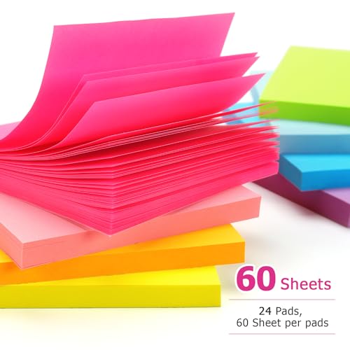 Early Buy 24 Pack Sticky Notes, 3×3 in, 8 Bright Colors, 60 Sheets/Pad | Self-Adhesive Notes, for Office, School, and Home Planning - color: 24 Pads 60sheets