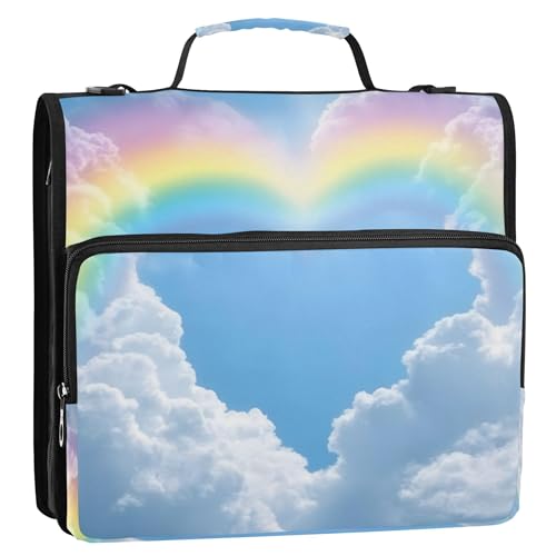 Rainbow Zipper Binder with Shoulder Strap & Handle for Easy Carry, 1.5 Inch 3-Ring Binder for School, Expansion Panel and Expanding File