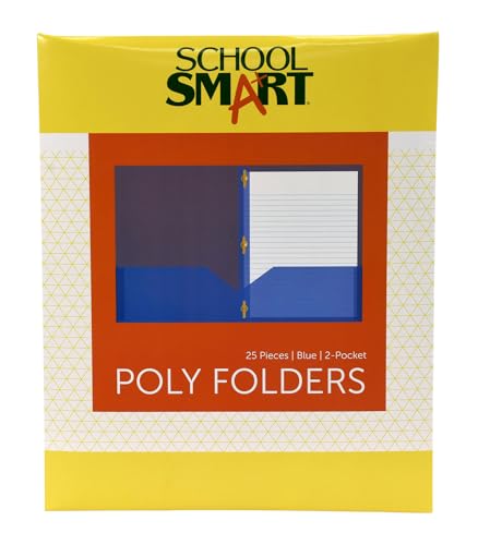 School Smart 2-Pocket Poly Folders with Fasteners, Blue, Pack of 25 - color: Blue, style: Fasteners