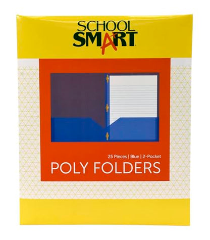 School Smart 2-Pocket Poly Folders with Fasteners, Blue, Pack of 25 - color: Blue, style: Fasteners