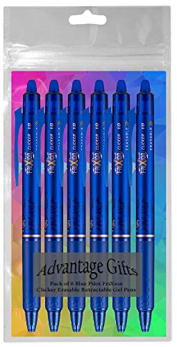 FriXion Clicker Retractable Erasable Gel Pen, Blue, Bold Point, 6-pk; Bundle with Plastic Reusable Pouch - color: Blue, size: 1 Count (Pack of 6)