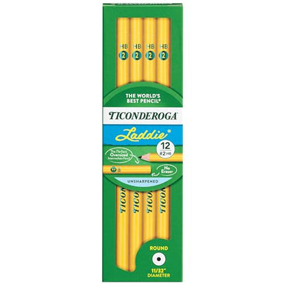TICONDEROGA Laddie Pencils, Wood-Cased #2 HB Soft without Eraser, Yellow, 12-Pack (13040)