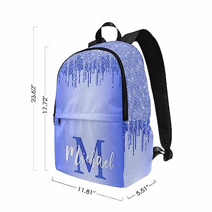 Custom Name Backpack Bag for Boys Girls, Personalized Blue Purple Shinning Glitter Monogram Schoolbag Casual Backpack Customized Bookbag or Lunch Bag for Kids Unisex Back School Camping Travel - color: Multi 15