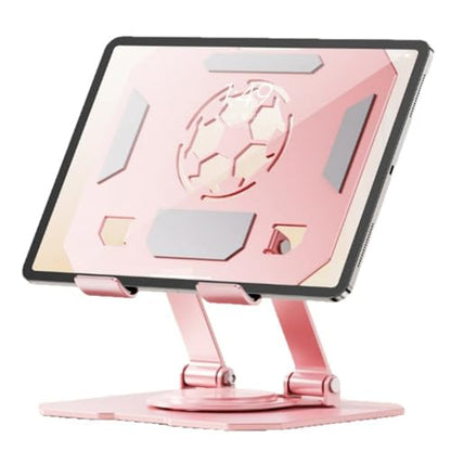 Double Axises Height Adjustable Foldable Tablets Holder with Rotating Base Carbon Alloy Design - color: Pink