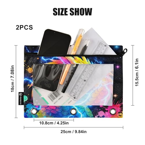 Fire Ice Dragon Binder Pouches 3 Ring for Boys Girls School Office College Supplies Cool Dinosaur Dino Pencil Pouches Case Bag with Clear Window and Zipper 2 Pack - color: Dragon 2