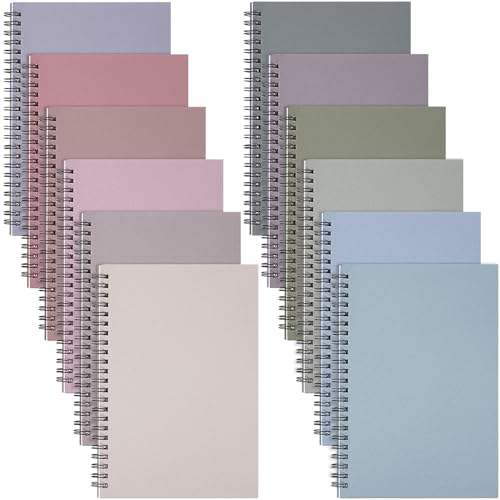 Fuutreo 12 Pcs Spiral Notebook for Work A5 8.3 x 5.7 Inch College Ruled Spiral Journal Notebook Kraft Cover Ruled Paper, 12 Color, 60 Sheets, 120 Pages for Office School(Taro Color) - color: Light Color