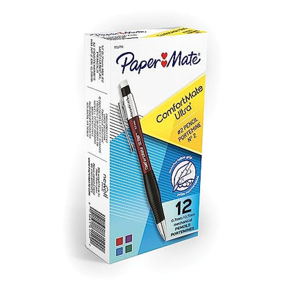 Paper Mate Comfort Mate Ultra Mechanical Pencils, 0.7mm HB #2 Lead, 12 Count - School Supplies, Note-Taking, Comfortable Grip