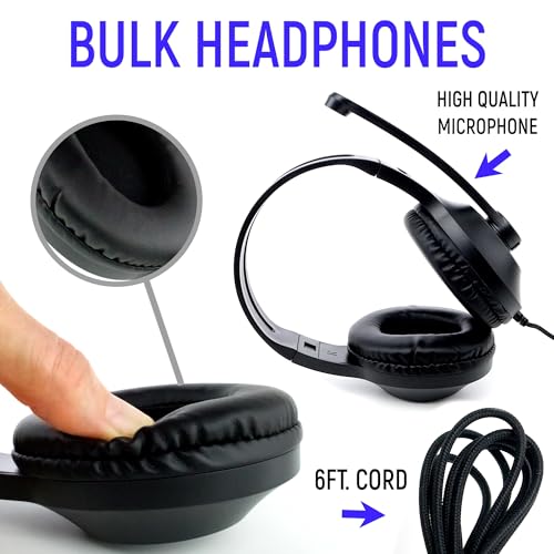 Bulk Headphones for Classroom with Microphone, Heavy-Duty School Pack Wired Headphones for Students with Rotating Boom Mic. Teacher Must Haves from Elementary to College (24 Pack Black) - color: 24 Pack Black