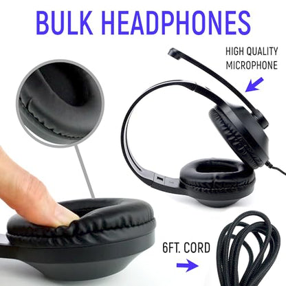 Bulk Headphones for Classroom with Microphone, Heavy-Duty School Pack Wired Headphones for Students with Rotating Boom Mic. Teacher Must Haves from Elementary to College (24 Pack Black) - color: 24 Pack Black