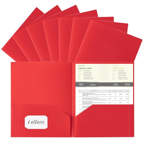 Aegero Plastic Folders with Pockets (7 Pack, Red) | Durable Heavy Duty File Folders with Business Card Slot, 2-Pocket Folder for Schoolwork & Office,Letter Size - color: Red, size: 1 Set（7pack）