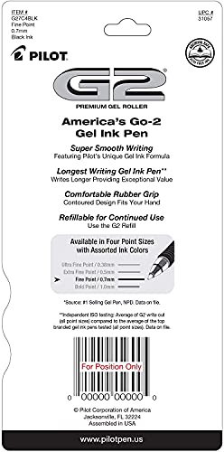 Pilot G2 Pens, Premium Refillable and Retractable Rolling Ball Gel Pens, Fine Point, 0.7mm, Black Ink, 4-Pack - color: Black