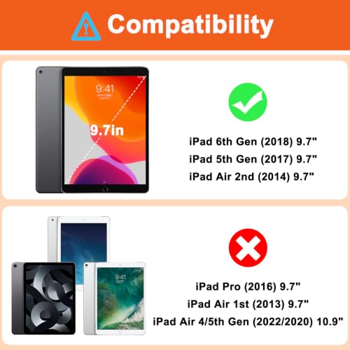 iPad 6th Generation Cases, iPad 5th Generation Case, iPad 9.7 Case, iPad Air 2 Case, Hybrid Shockproof Rugged Drop Protection Case Built with Kickstand for iPad 9.7 inch (Black+Orange) - color: Black+Orange