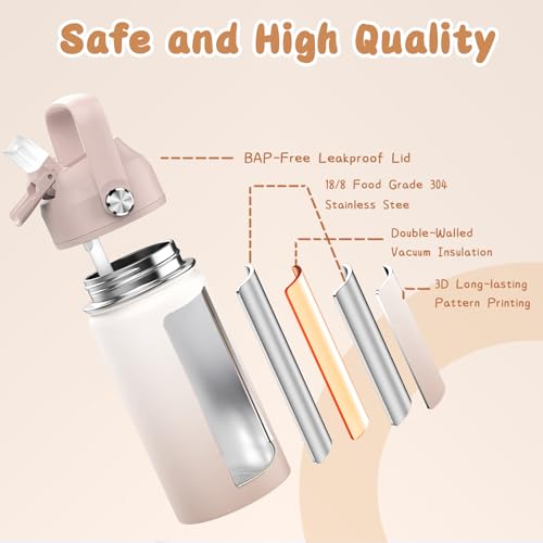 ACESAK Kids School Backpack for Girls, 4-In-1 Bookbag Backpack Set with 14OZ Insulated Kids Water Bottle (Beige Khaki) - color: Off-white-to-khaki Gradient