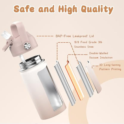 ACESAK Kids School Backpack for Girls, 4-In-1 Bookbag Backpack Set with 14OZ Insulated Kids Water Bottle (Beige Khaki) - color: Off-white-to-khaki Gradient