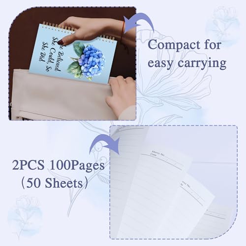 2Pcs Spiral Journal Notebook with 100 Pages, A5 College Ruled Hardcover Notebook for Office School Home,Twin-Wire Binding Notebook with Premium Thick Pape for Work and Study 8.46x6.22 - color: Hydrangea（she Believe）