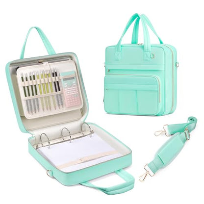 Zipper Binder | 3 Inch O-Ring, 600 Sheet Capacity Trapper Keeper with Shoulder Strap & Handle, Binder Bag with Multiple Storage Pockets, Fits 13" Laptop (Mint Green) - color: Mint Green