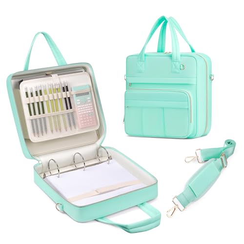 Zipper Binder | 3 Inch O-Ring, 600 Sheet Capacity Trapper Keeper with Shoulder Strap & Handle, Binder Bag with Multiple Storage Pockets, Fits 13" Laptop (Mint Green) - color: Mint Green