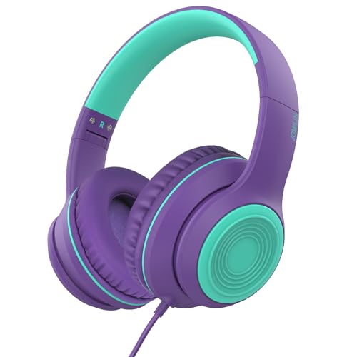 JOMILIN A8 Wired Over-Ear Headphones with Microphone, Lightweight Folding Portable Headset with 1.5M No-Tangle Cord, 3.5mm Plug in Headphones for Smartphone Tablet Computer MP3 / 4 (Purple) - color: Purple