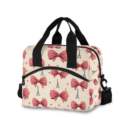 ALAZA Eiffel Tower Pink Bows Hearts Insulated Lunch Bag Women Men Portable Reusable Cooler Lunch Tote Bag for Work Office Picnic College - color: Multi 08